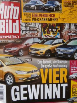 Auto Bild 4/2018 Golf7 Sportsvan vs. T-Roc vs. Tiguan, A8 vs. S-Klasse,XF Sportbrake, gebrauchter Ford Kuga,