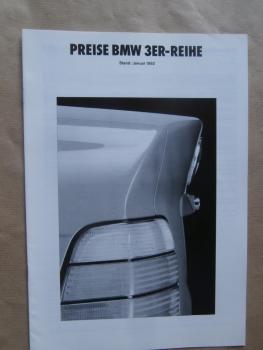 BMW 316i-325i,325td E36 Limousine + 318is 320i 325i Coupé Preisliste Januar 1992