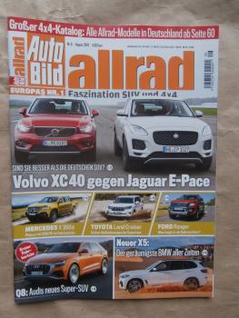 Auto Bild allrad 8/2018 Volvo XC40 vs. Jaguar E-Pace,X350d,Ford Ranger,Land Cruiser,IHC Travelall,Discovery 5 TDV6,Borgward