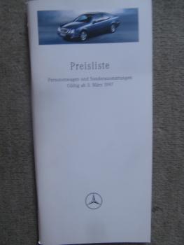 Mercedes Benz Preisliste 3.3.1997 W202 W210 W140 R170 R129 W208 BR638
