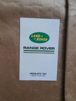 Land Rover Range Rover Preisliste 16.1.1984 Rarität