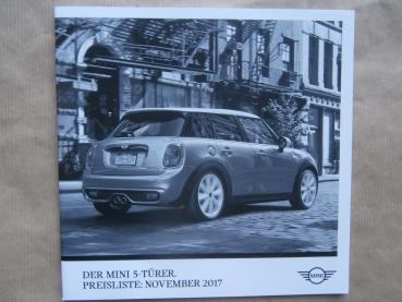 Mini 5-Türer F55 One First +One +Cooper S D Preisliste November 2017
