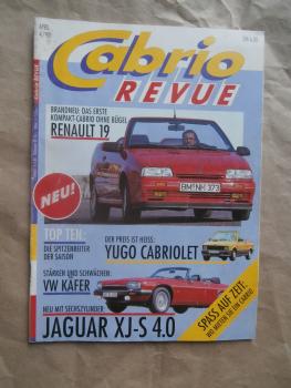 Cabrio Revue 4/1992 Renault 19, Yugo Cabrioelt, Jaguar XJ-S 4.0,VW Käfer +Stärken/Schwächen,
