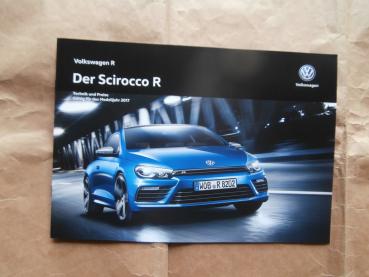 VW Scirocco R Modelljahr 2017 Preisliste NEU
