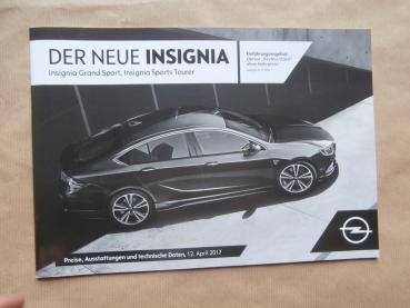 Opel Insignia Preisliste Grand Sport Sports Tourer 12.April 2017