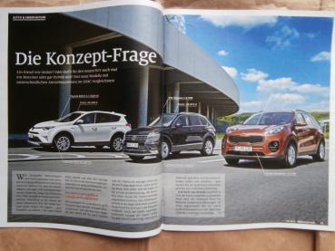 ADAC motorwelt 7/8 2016 Sommer Spezial,Vergleich: RAV4 2.5 Hybrid vs. Tiguan 2.0TDI vs. Kia Sportage 1.6 T-GDi