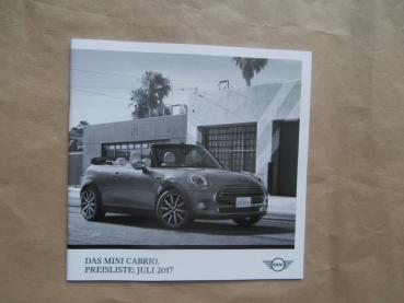 Mini One +Cooper +S +D +SD +JCW Cabrio F57 Preisliste Juli 2017