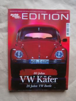 auto motor & sport Edition 80 Jahre VW Käfer +20 Jahre Beetle, 1300, Kaufberatung,Tuning,Veredler,1303 S,Dauertest,Karmann Jolly,