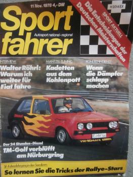 Sportfahrer 11/1978 Fiat Ritmo Gruppe2,Puma,Gruppe 1 Golf Diesel,Mantzuel Tuning Opel Kadetten