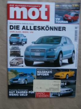 mot 3/2003 BMW 730d E65, Maserati Spyder,318i E46,C5 Kombi 1.8 16V SX,Mazda 6 2.3MZR Top,Premacy 2.0TD