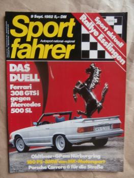 Sportfahrer 9/1982 Zender Ferrari 308GTSi vs. Zender Mercedes Benz 500SL R107,Ford C100,MK BMW 323i E21,