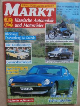 Markt 12/1992 Alfa Romeo Berlina 1750/2000,Opel Commodore Rekord D Kaufberatung,Datsun Z,Duesenberg La Grande