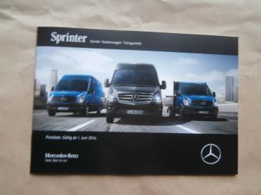 Mercedes Benz Sprinter Kombi Kastenwagen Fahrgestelle Preisliste 1.Juni 2016