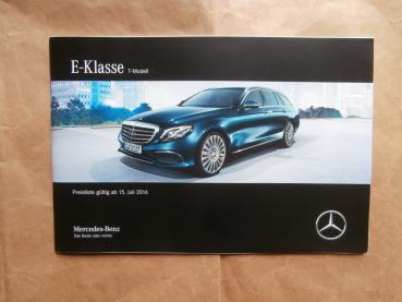 Mercedes Benz E-Klasse T-Modell BR213 Preisliste 15.7.2016