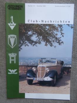 Auto Union Veteranen Club Clubnachrichten 12/2002 Wanderer W24 Phaeton,DKW Hobby,DKW Frontwagen Elektrik