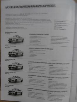 BMW 218i 220i 230i 218d 220d 225d M240i Cabriolet F23 Preisliste Juli 2017