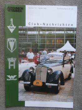 Auto Union Veteranen Club Clubnachrichten 10/2003 Framo Stromer, DKW Block 200,100 Jahre Solitude