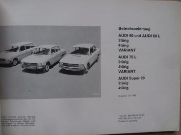 Audi 60 75  +Super 90 2-türig 4-türig Variant Juli 1969 Handbuch