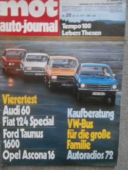 mot autojournal 26/1971 Vergleich Audi 60 vs. Fiat 124 Special vs. Ford Taunus 1600 vs. Ascona 16,BMW 2004,