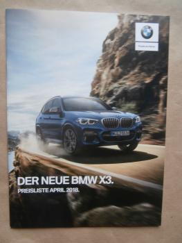 BMW X3 G01 xDrive20i 30i 20d 25d 30d M40i Preisliste April 2018