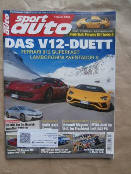 sport auto 3/2018 Ferrari 812 Superfast vs. Lamborghini Aventador S,Porsche 911 Turbo S(991),BMW 335i E92 Coupé