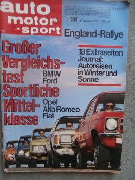 auto motor und sport 26/1971 BMW 3.0CSI E9 Coupé,Vergleichstest Giulia Super vs. BMW 2002 vs. Fiat 125 special,