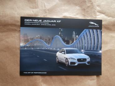 Jaguar XF (X260) Preisliste April 2016 NEU