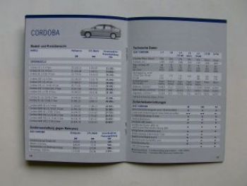 Seat Preisliste 1.10.1997 Marbella, Arosa, Ibiza, Inca,Cordoba