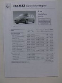Renault Espace/Grand Espace Preisliste 2.1.2001 NEU
