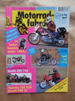 Motorradfahrer 4/1996 Honda CB 250, Honda XRV 750, Yamaha TRX 850 vs. Ducati 900SS,Secondhand:BMW F 650,