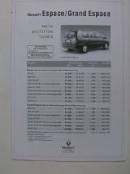 Renault Espace/Grand Espace Preisliste 13.10.1999 NEU