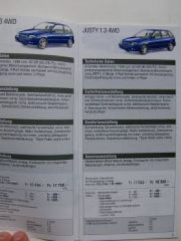 Subaru Preisliste 11.9.2001 Justy Impreza Forester Legacy Outbac