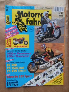 Motorradfahrer 3/1996 Yamaha YZF 100R, YZF 600R, Kawasaki EN 500,VN800 Classic,VN 1500 Classic,