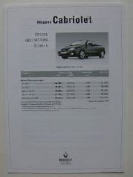 Renault Megane Cabriolet +Sport Preisliste 25.10.1999