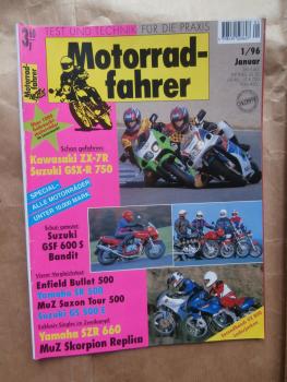 Motorradfahrer 1/1996 Kawasaki ZX-7R,Suzuki GSX-R 750, Suzuki GSF 600 S Bandit,Enfield Bullet 500