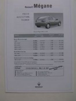 Renault Megane +RXi Sondermodell Preisliste 3.1.2000 NEU