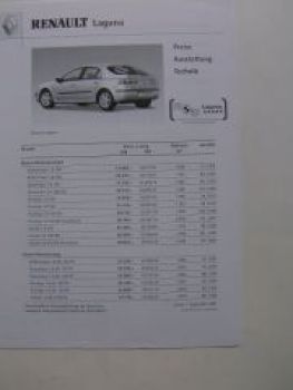 Renault Laguna Preisliste +Ausstattungen 1.September 2001