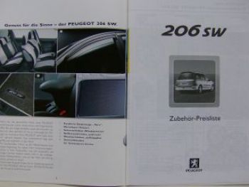 Peugeot 206 SW Zubehör Prospekt +Preisliste Juni 2002