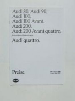 Audi Preisliste 80 90 100 +Avant 200 +quattro IAA 1987