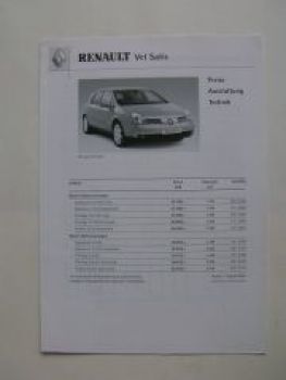 Renault Vel Satis Preisliste August 2002 NEU