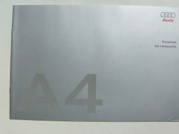 Audi A4 Limousine Prospekt August 2007 +Preisliste NEU