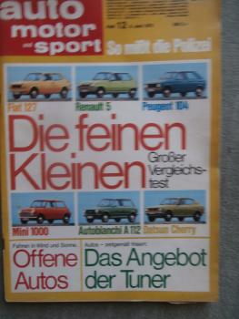 auto motor und Sport 12/1973 Fiat 127 vs. Reanult 5 vs. Peugeot 104 vs. Datsun Cherry vs. Mini 1000 vs. Autobianchi A112,