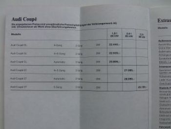 Audi Preisliste Coupe Typ81 Typ85 12.September 1983