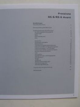 Audi Preisliste RS6 +Avant August 2009 NEU