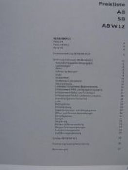 Audi Preisliste A8 S8 A8 W12 August 2009 NEU