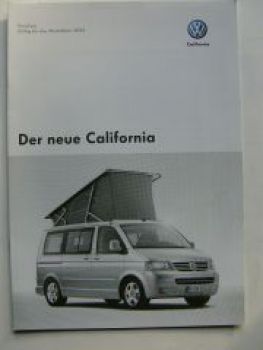 VW Preisliste T5 Calfornia Oktober 2003 NEU