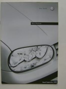 VW Preisliste Golf4 1J1 Prospekt Österreich September 2000