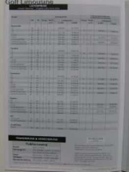 VW Preisliste Golf4 1J1 Prospekt Österreich September 2000