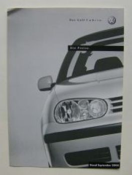 VW Preisliste Golf4 Cabrio 1E7 September 2000 Österreich