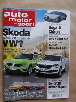 Auto motor und sport 8/2017 Bugatti Chiron,X1 vs. X3,S5 Coupé vs. EE400,Golf7 vs. Civic vs. i30 vs. Astra,